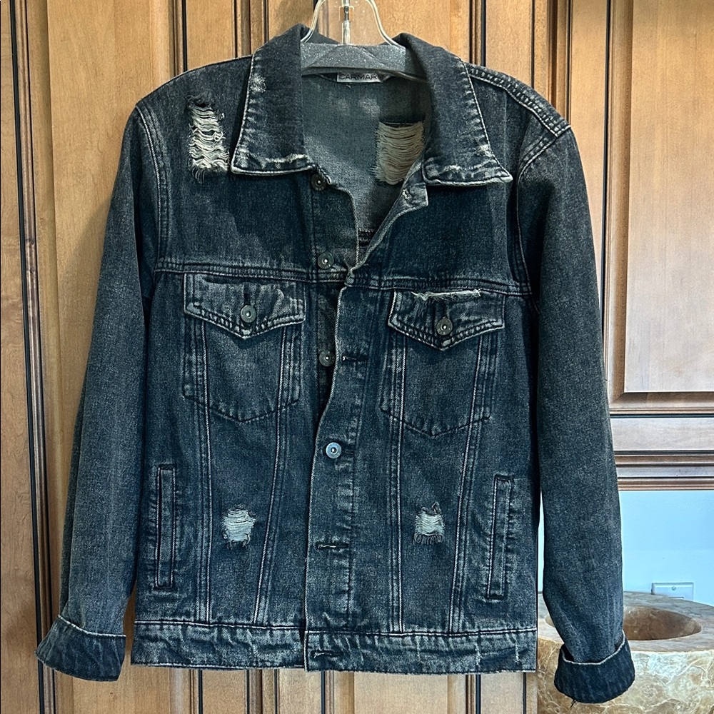 Carmar Distressed Black Washed Denim Jacket